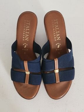 Italian Shoemakers Navy and Tan Wedge Sandals